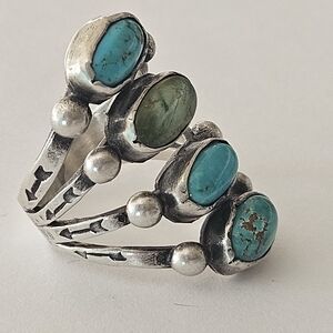 Vintage Navajo Fred Harvey Era Stamped Sterling Turquoise Ring Sz 4